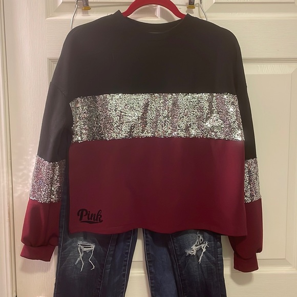 Pink small long sleeved maroon black silver sequins shein - Picture 9 of 9